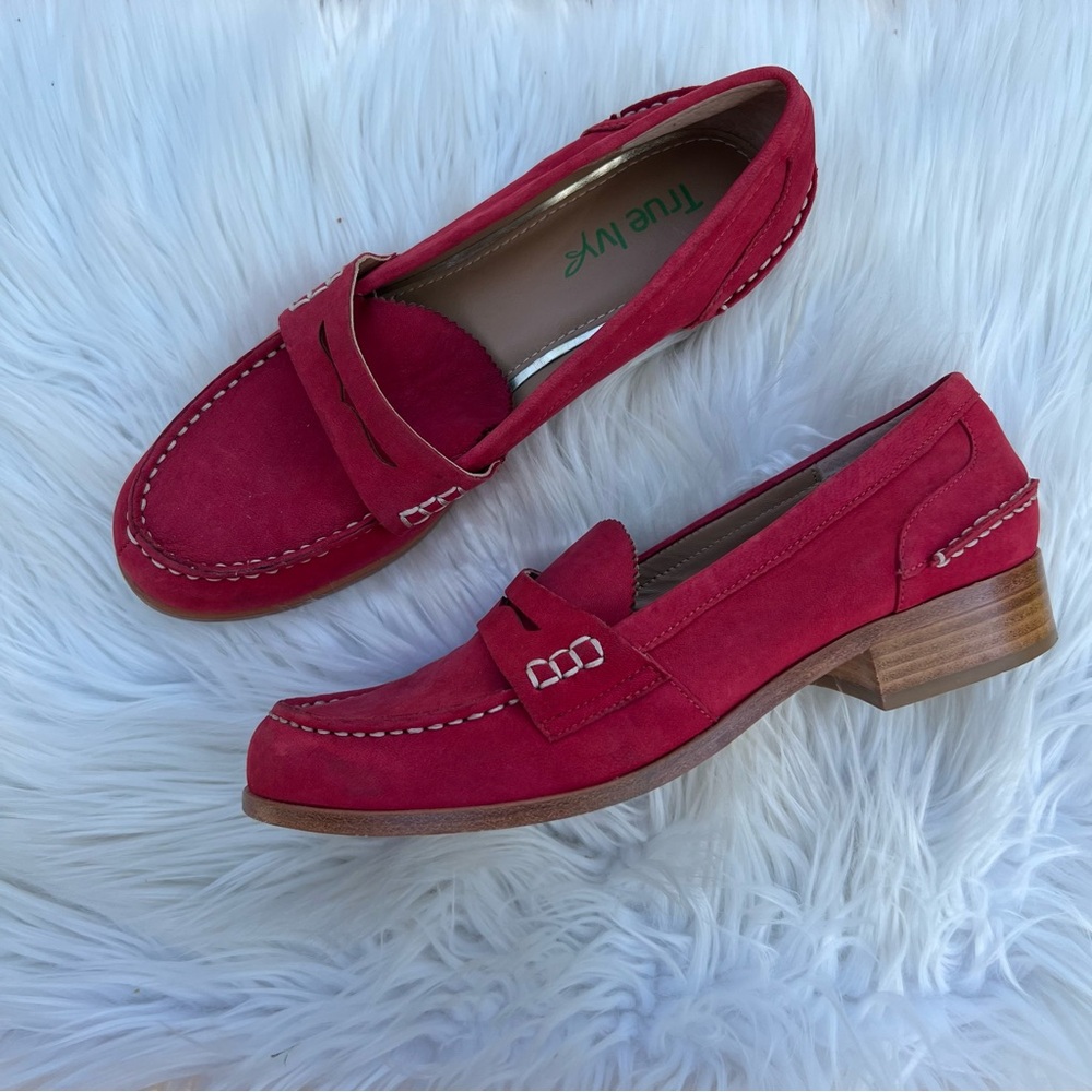 True Ivy Red Suede Ava Style Slip On Loafer Shoes